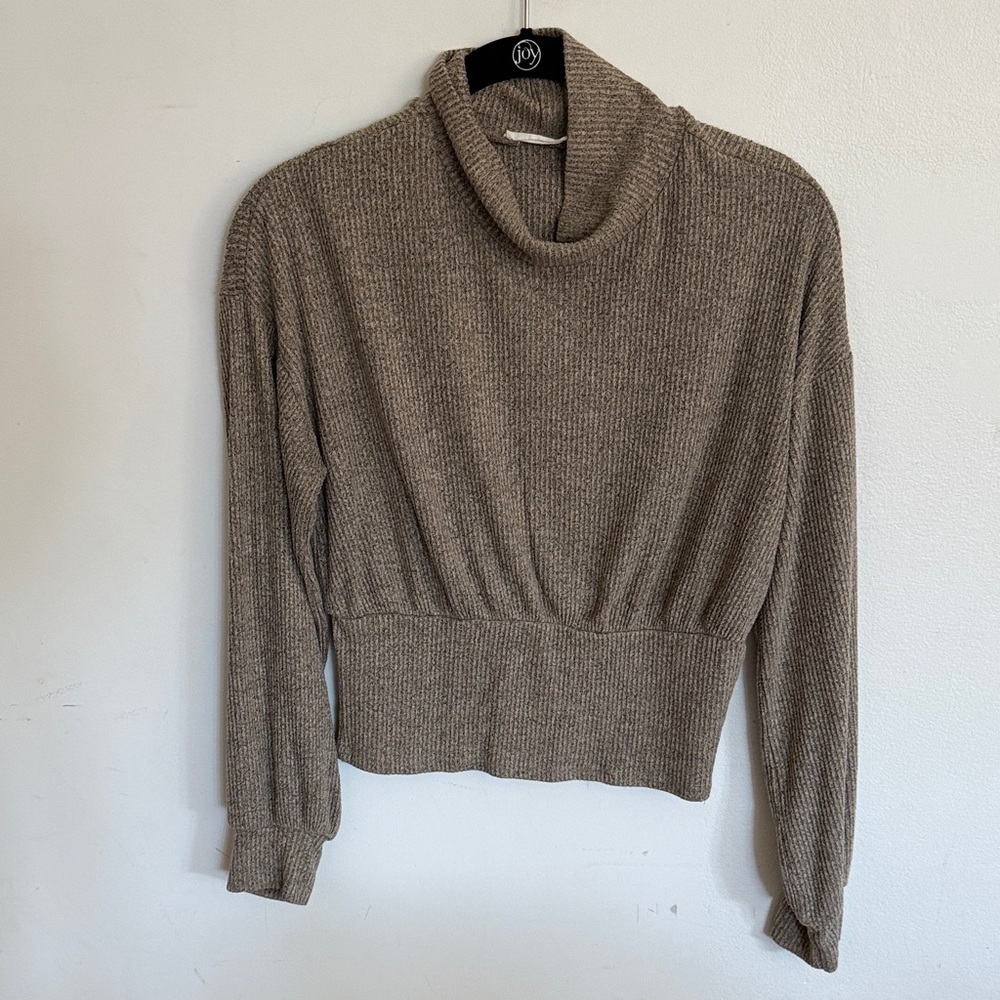 Lush Women's Cowl Neck Sweater in Taupe